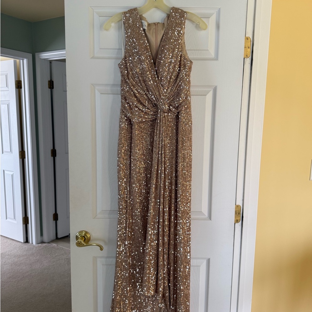 Sequined V-Neck Maxi Dress in Champagne